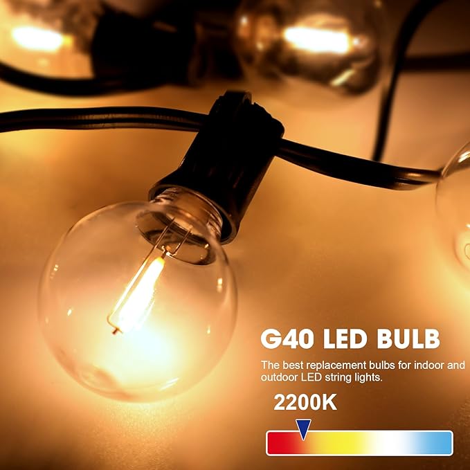 LED Edison Bulbs, 50 Pack Dimmable G40 Clear E12 Base