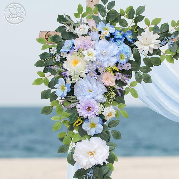 Artificial Flowers Wedding Arch Kit with Sheer Drape and 20 Plastic Stems