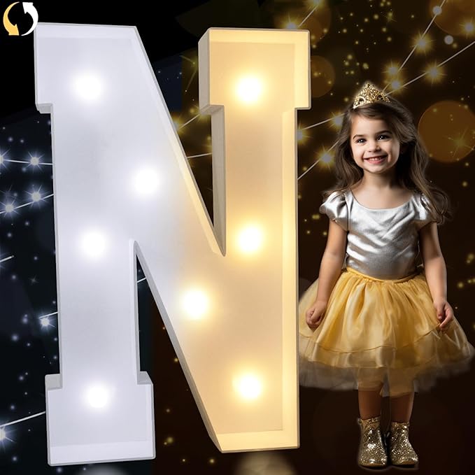Party Decoration Light Up Marquee Letter N, 3FT Foam Mosaic Wall Sign
