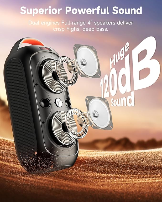 Bluetooth Speakers Wireless- 40W(Peak) 120dB Loud Sound, 8 LED Lights, Bluetooth 5.3, 6-8 Hours Playtime, Protable Handle, FM/USB & Mic Input, Large Portable Speaker for Party,Outdoor,Camping,Beach