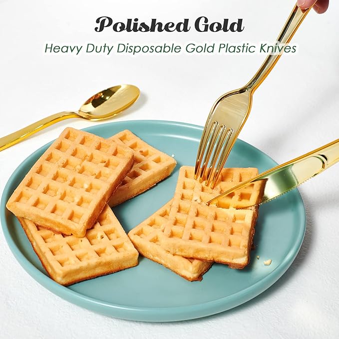 Gold Plastic Party Spoons, 300 Count, 6.8 Inch Disposable