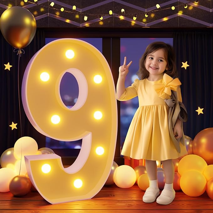 Balloons Light Up Number 9 Marquee Sign, 3 Feet Tall Foam Board Display