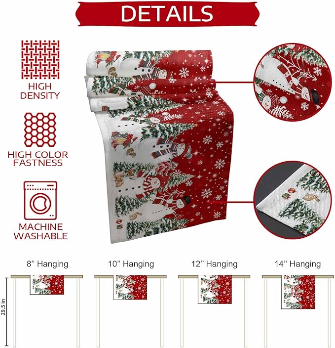 Christmas Snowman Cotton Linen Table Runner for Dining Kitchen, Xmas Tree White Snowflakes Winter Wedding Outdoor Party Tablerunners Decoration, Dresser Scarf Coffee Tablecloth Runners 13x72 Inches