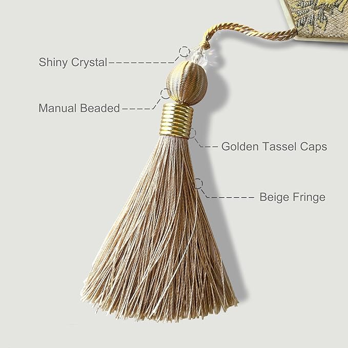 Dazzling Elegant Jacquard Table Runner with Handmade Tassels - Beige (13x84 inch)