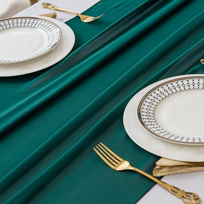 6Pack 9ft Chiffon Table Runner 14x108 Inch Sheer Romantic Table Runner for Wedding Birthday Party Bridal Shower Outdoor Decoration-Hunter
