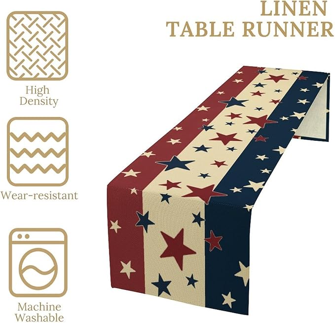 Memorial Day Table Runner, 4th of July American Patriotic Independence Day Stars Stripes Print Table Runne for Summer Holiday USA Home Decoration Party,13x120inch
