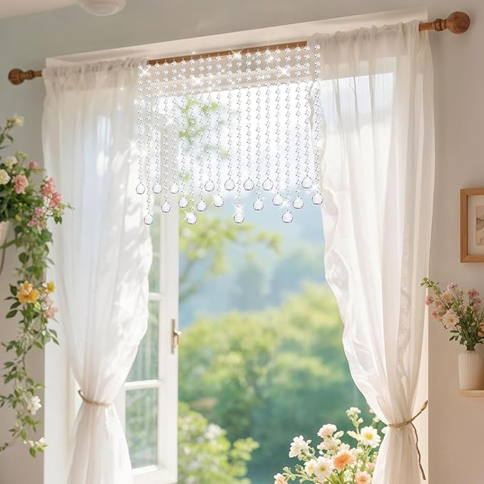 10 PCS Crystal Garland Strands, 33ft Hanging Crystal Strings for Window Curtains Doorway Decorations, Acrylic Clear Ball Crystal Ornaments for Christmas Tree, Wedding Party Home Chandelier Decor