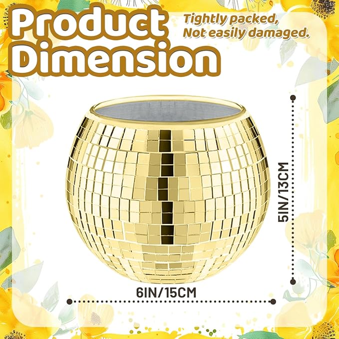 Glass Disco Ball Vases, Set of 6, 5x6 Inch Reflective Party Centerpieces