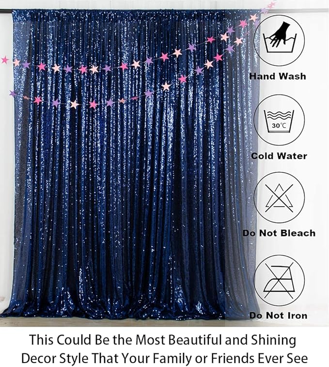 Backgrounds - Navy Sequin Photo Backdrop, 8FT x 10FT, Mesh with Rod Pocket