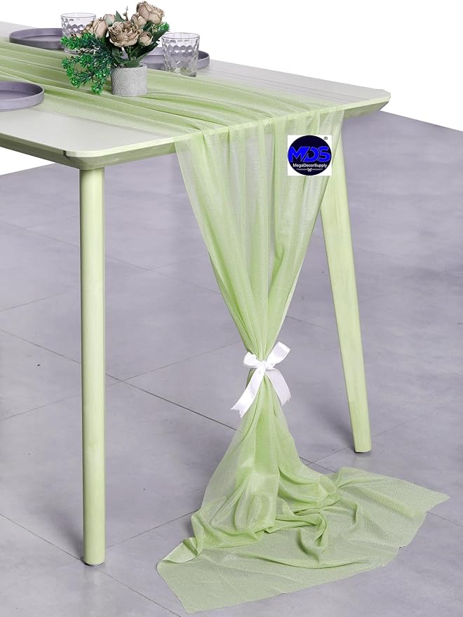 MDS Halloween Chiffon Table Runner - 12 Pack, 29 x 170 Inches, 14ft Each - Sheer Spooky Table Runners for Haunted House Parties, Trick-or-Treat Tables, Witchy Décor, Wedding & Events - Sage Green
