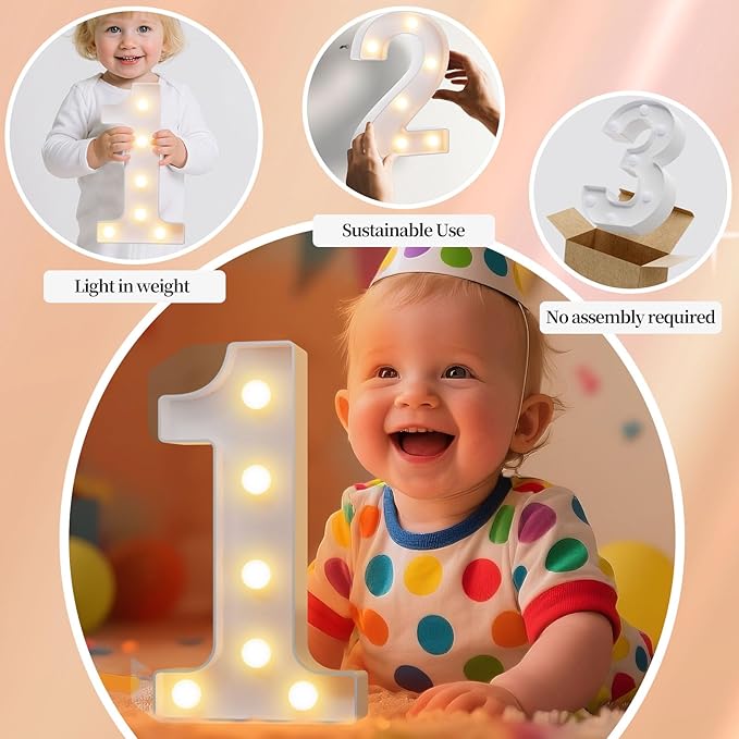 LED Marquee Light Up Numbers Sign - Lighted Birthday Numbers Sign for Birthday Party Decoration, Bar Wall, Home, Table Room, Wedding and Christmas Decorations, Number 3
