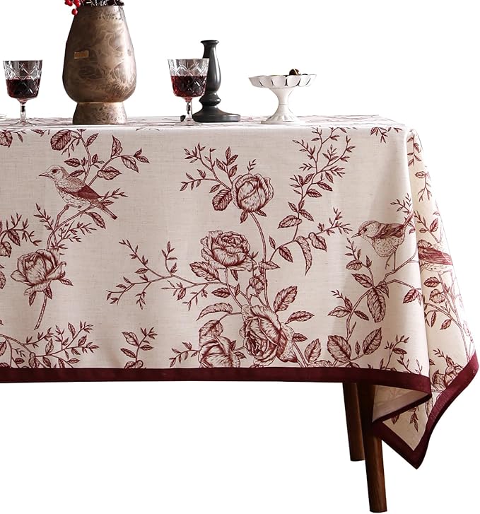 Rectangular Tablecloth 55x71 Inch Linen Polyester Blend Floral