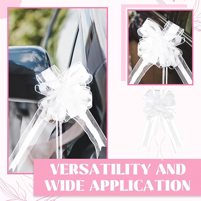 Gift Wrap Bows, 24 Pcs White Pull Bows with Yarn Ties