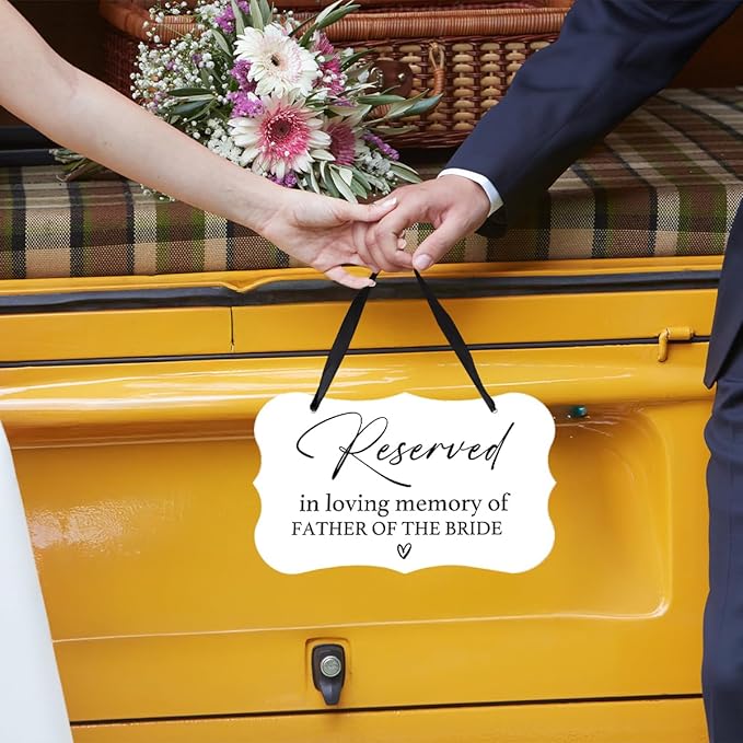 Acrylic Wedding Sign, Ring Bearer Sign, Reserved Seating Signs, for Father of The Bride, Rustic Wedding Decor Signs, Acrylic Wall Art With Ribbon for Chairs Weddings Decor and Event Party (White)