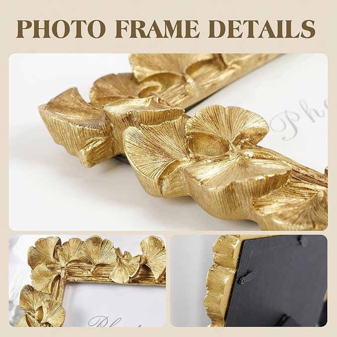 Cuspin 5x7 Picture Frame Vintage Gold Frames, Ornate Leaf Textured Hand-Crafted Resin with Glass Front, Gold Picture Frames for Tabletop Display, Retro Design Home Decor
