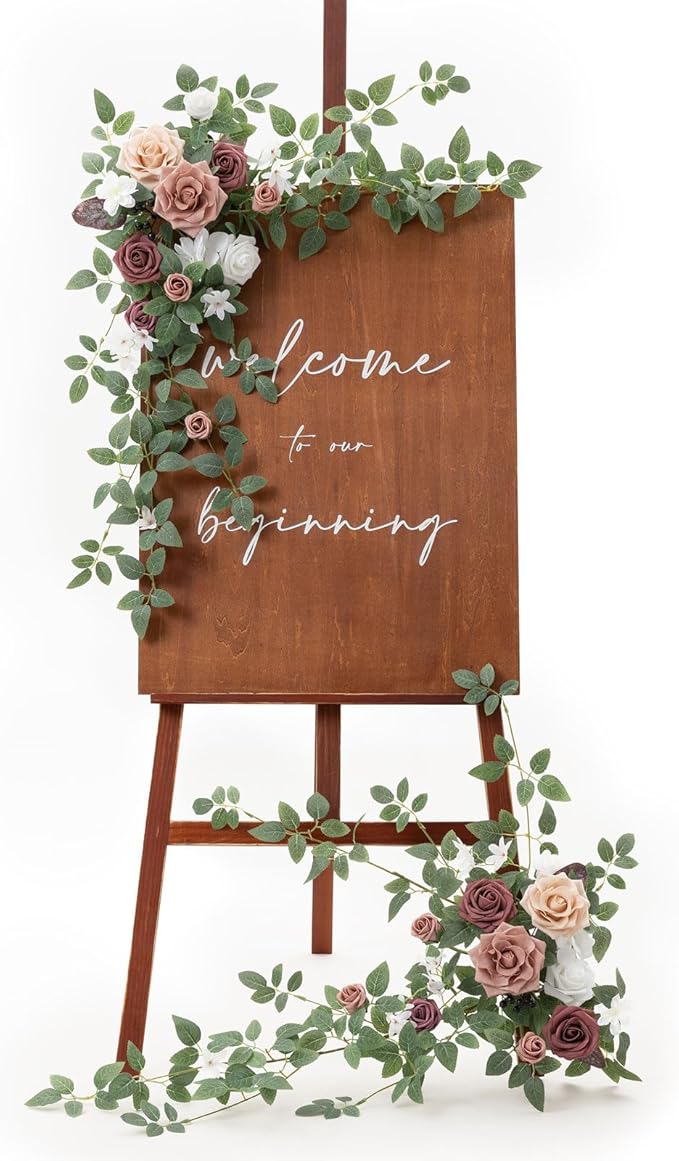 Artificial Greenery Floral Swag Set of 2, Dusty Rose and Mauve Silk Flowers