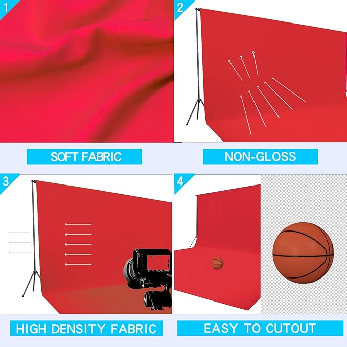 ISSUNTEX 10X12 ft Background Muslin Backdrop, Photo Studio, Collapsible High Density Screen for Video Photography and Television-Red