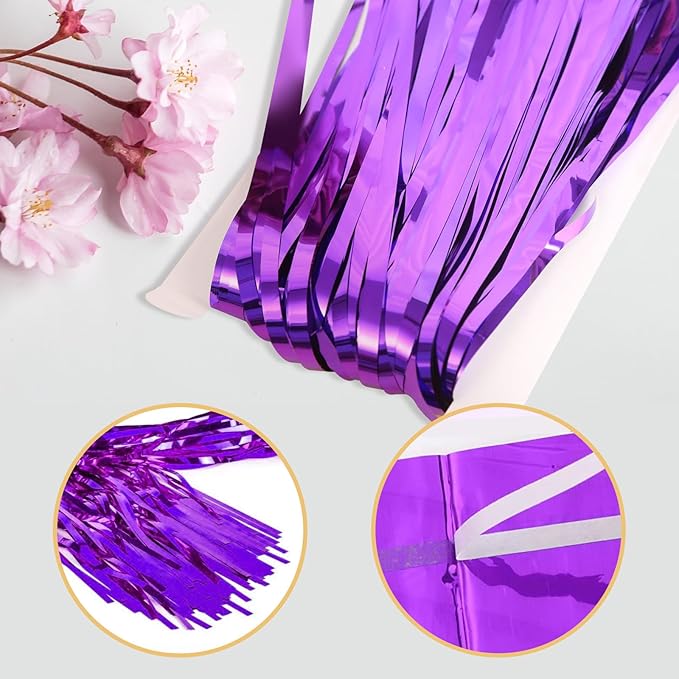 10 Pack Purple Backdrop Curtain 3.2ft x 8.2ft Metallic Tinsel Foil Fringe Curtains Photo Booth Background for Birthday Party Decoration Baby Shower Engagement Wedding Christmas Decoration (Purple)