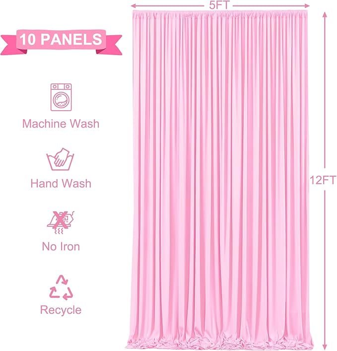 Backdrop Curtain Set, Light Pink, 10 Panels 5 ft x 12 ft