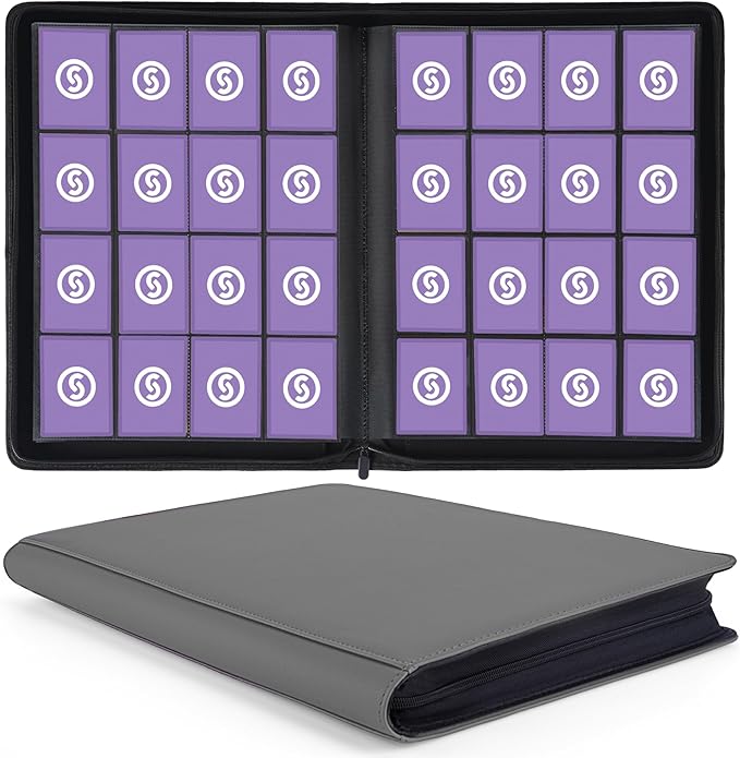 1000+ Pockets Trading Card Binder, Premium 16 Pocket Card Binder, Ringless Side Loading Collection Album Holder Folders for MTG, TCG, Game Cards & Sports Cards (Grey)