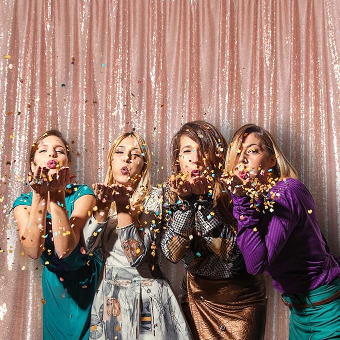 SquarePie Sequin Backdrop Non-Transparent Background Sparkly Curtain for Wedding Party 10FT x 10FT Rose Gold