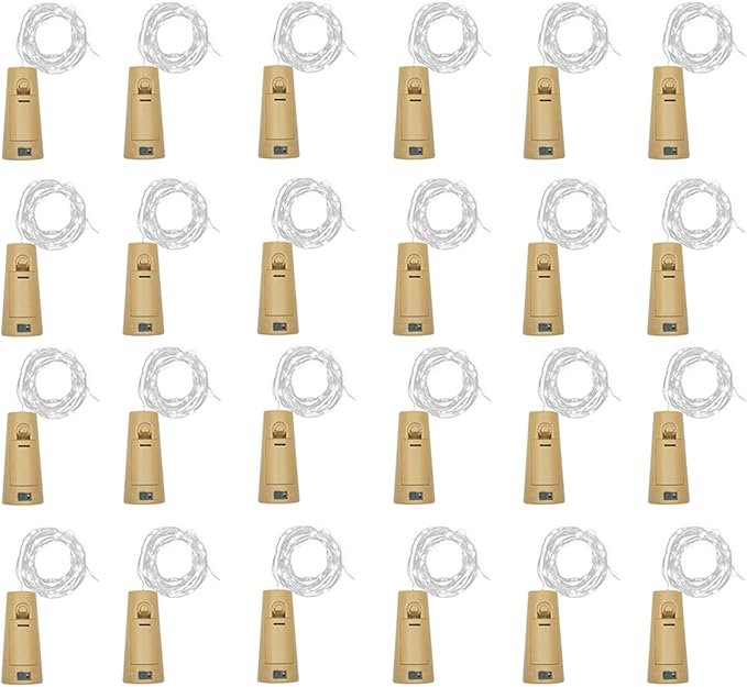 Wine Bottle Lights with Cork, Battery Operated 24 Pack 20 LED Cork Shape Silver Wire Fairy Mini String Lights(No Bottles) for DIY, Party, Decor, Christmas, Halloween,Wedding (24, Cool White)