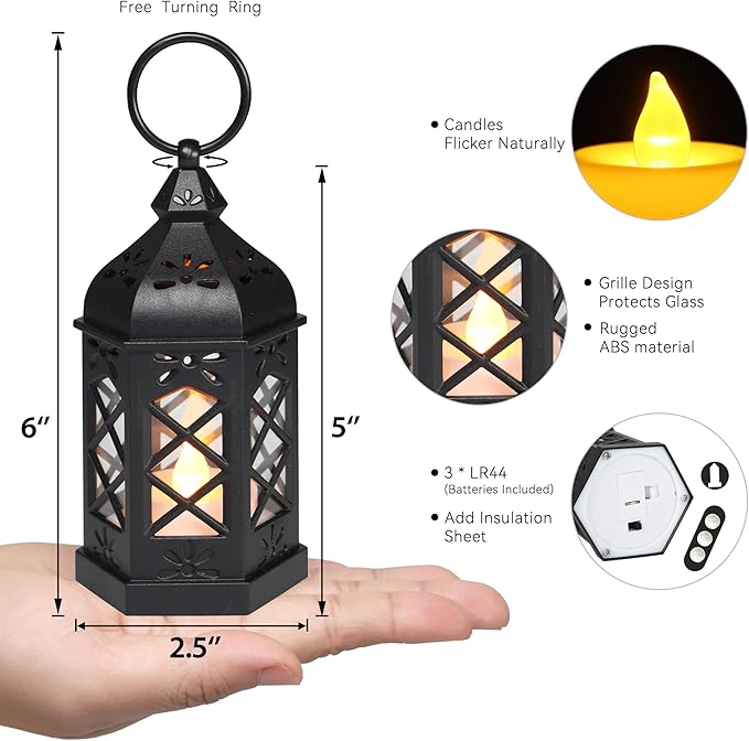 Decorative Candle Lanterns, 8 Pack, 5 Inch, Flickering LED Candles