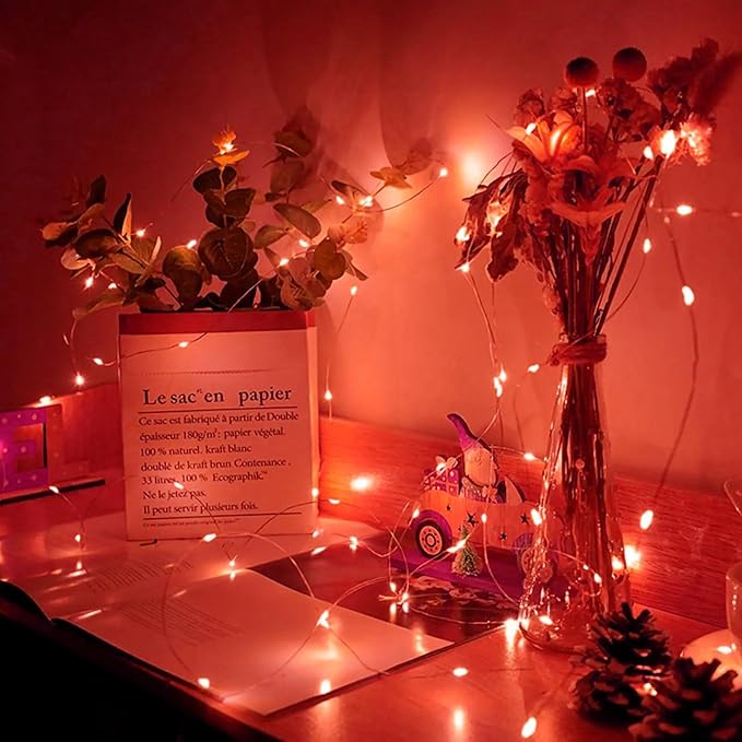 24 Pack Red Fairy Lights 7Ft 20 LED Twinkle String Lights 3 Modes Battery Operated Waterproof Firefly Starry for Mason Jar Party Wedding Christmas Valentines Day Table Centerpieces
