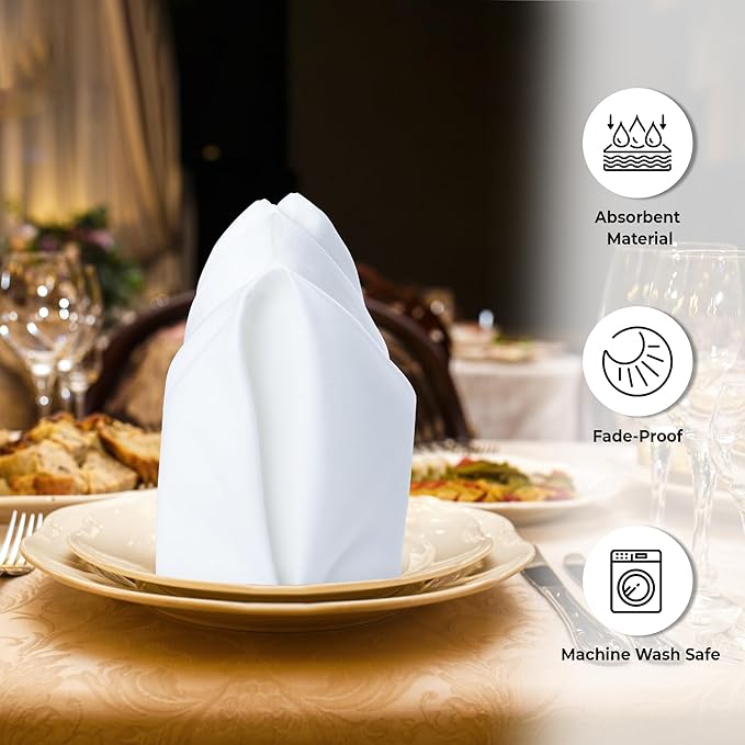 White Square Cotton Dinner Napkins, Set of 12, 18 x 18 Inch