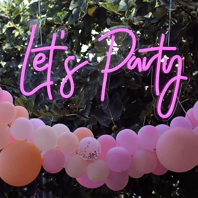 Lighted Neon Sign in Lets Party Color, USB Powered LED Wall Decor 18 Inch