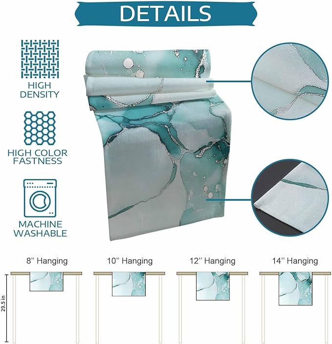 Turquoise Marble Cotton Linen Table Runner for Dining Kitchen, Wedding Outdoor Party Tablerunners Decoration, Nature Marble Crack Country Retro Dresser Scarf Coffee Tablecloth Runners 13x60 Inches