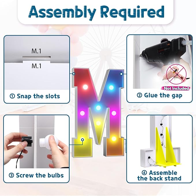 Marquee Light Up Letter M Decoration, 3 FT with Remote and 16 Colors
