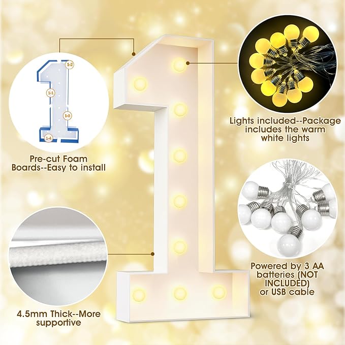 Decorative Sign Light Up Marquee Numbers, 4 Ft, USB or Battery Powered