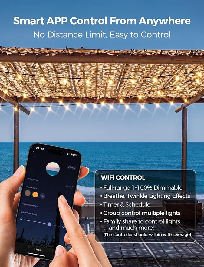String Lights 100 Ft G40 Globe, Dimmable Smart Warm White 2700K