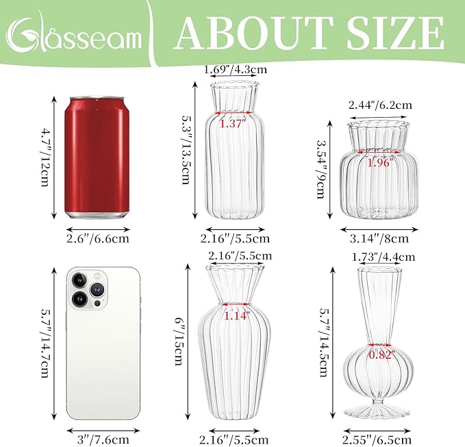 Modern Clear Glass Bud Vase Set: Glasseam 4Pcs Small Mini Flower Centerpieces Vases Handmade DecorativeCute Short Window Corner Home Decor for Wedding Reception Dining Table Single Rose Flowers