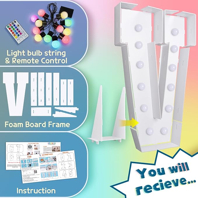 Party Decoration Light Up Marquee Letter V, 4 Ft Foam, 16 Colors