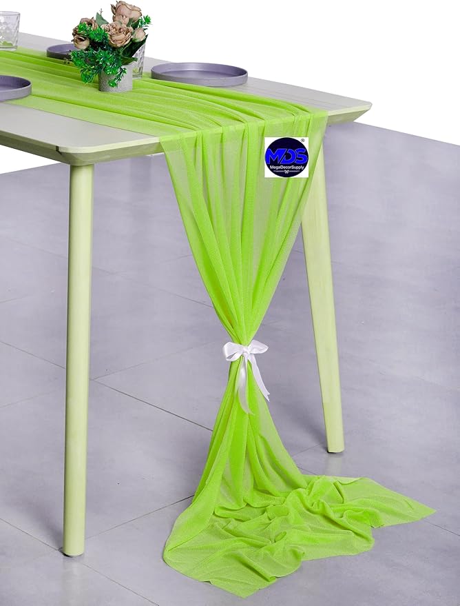 MDS Halloween Chiffon Table Runner - 12 Pack, 29 x 170 Inches, 14ft Each - Sheer Spooky Table Runners for Haunted House Parties, Trick-or-Treat Tables, Witchy Décor, Wedding & Events - Parrot Green