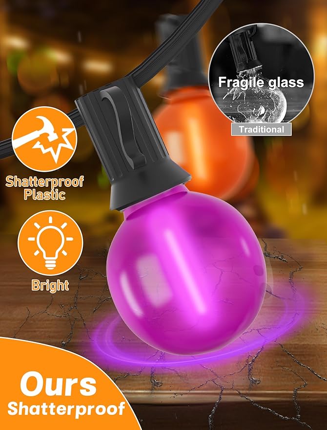 Indoor String Lights 25ft G40 LED Globe Bulbs in Orange and Purple