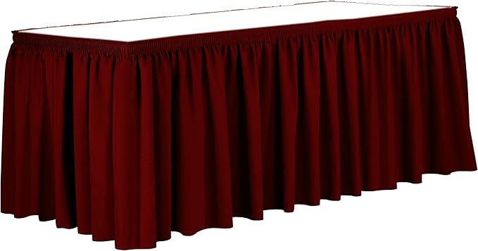 Ultimate Textile Pleat Polyester Fabric Table Skirt - Machine Washable Flame Resistant with Clips for Events, Weddings & Trade Shows, Cut & Sewn in Paterson, NJ - Cherry Red, 21' Shirred Pleat