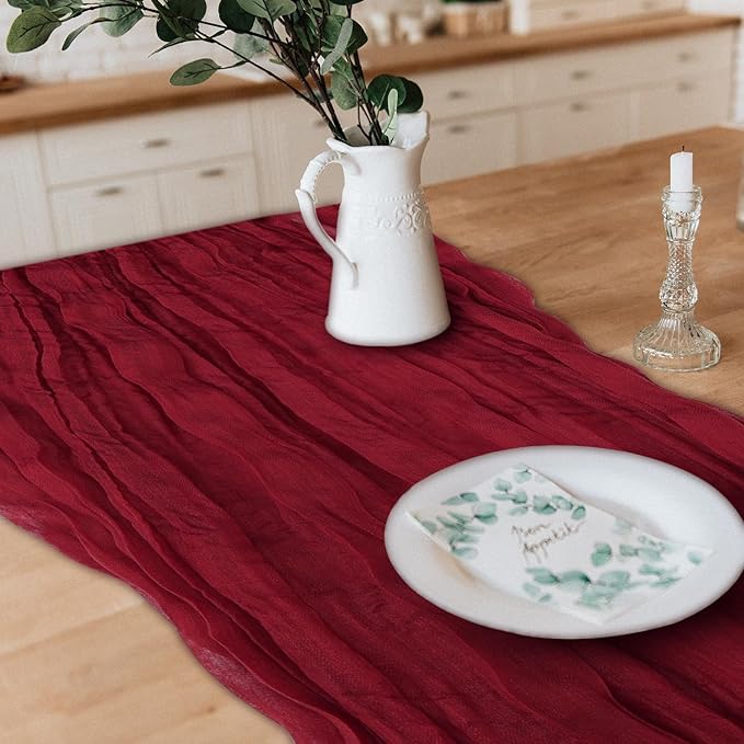 6 Pack Cheesecloth Table Runner 10Ft Christmas Gauze Boho Table Runners for Wedding Decor Bridal Shower Decorations Baby Shower Party(35" x 120")