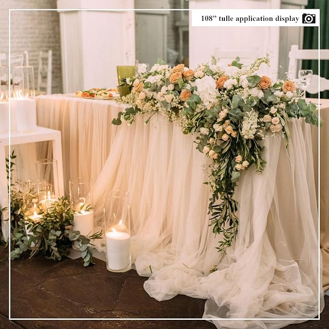 108 Inch 25 Yards White Tulle Fabric Roll, Extra Large Matte Tulle Netting Bolt for Wedding Ceiling Drapes Arch Banquet Party Decorations Tutu Skirt Baby Shower DIY Crafts Gift Wrapping (White)