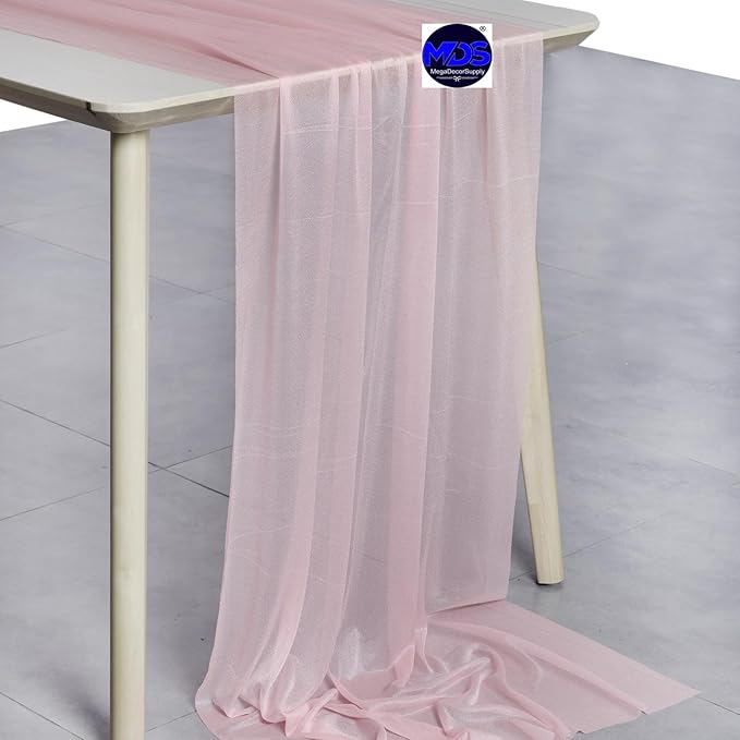 MDS 20 Pack 10ft Chiffon Table Runner 29 x 120 Inches Sheer Wedding Runner Romantic Rustic Table Runner for Wedding Decorations, Birthday Parties, Bridal Shower Party Arch Decor - Blush Pink