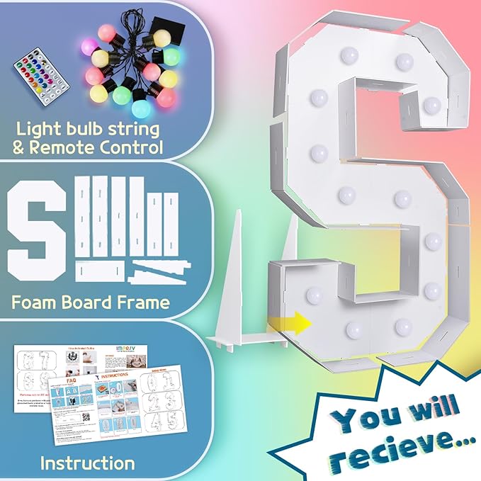 Marquee Light Up Letter S Decoration, 4 ft Foam Board, 16 Colors with Remote