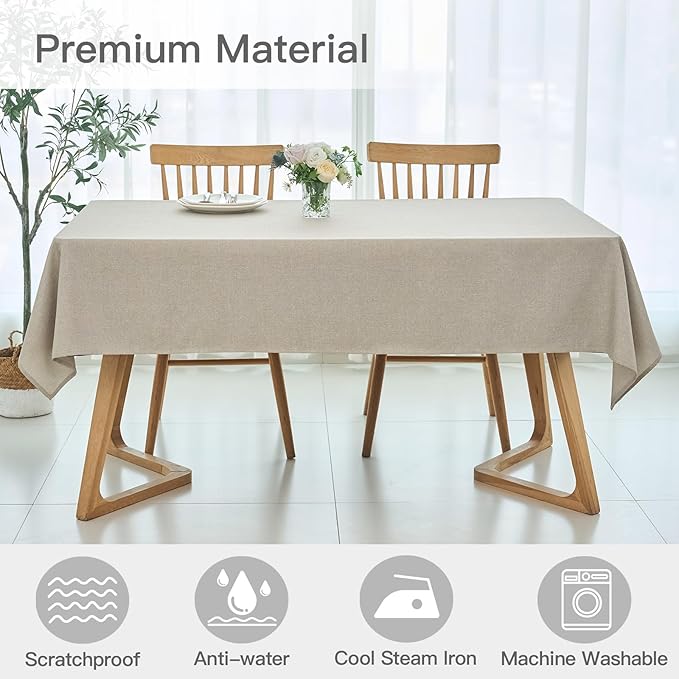 maxmill Linen Textured Rectangular Tablecloth Water Resistant Wrinkle Free Spill-Proof Stain Proof Table Cloth for Dining Room Decoration, Banquet Party Wedding Holiday Dinner, 52 x 84 Inch Linen