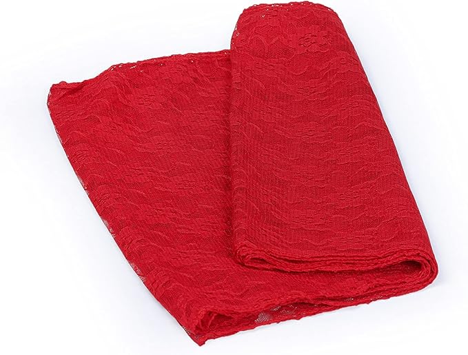 MDS Pack of 20 Wedding 12 x 108 inches Lace Table Runner for Wedding, Decorations for Birthday Parties, Banquets, Graduations, Engagements, and Runners fit Rectangle, Round Table- Red