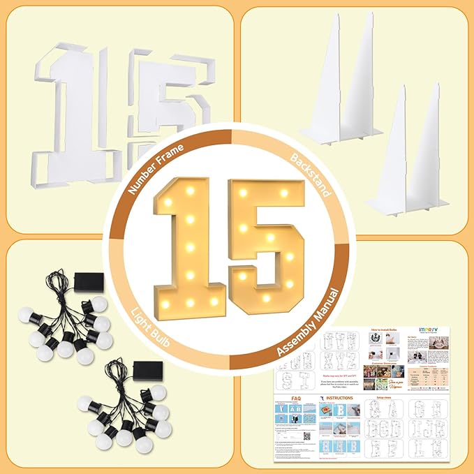 Party Marquee Number 15 Sign, 3 Ft Light Up Decoration