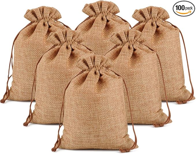 Gift Bags, Coffee Burlap Drawstring, 3 x 4 Inch, Pack of 100