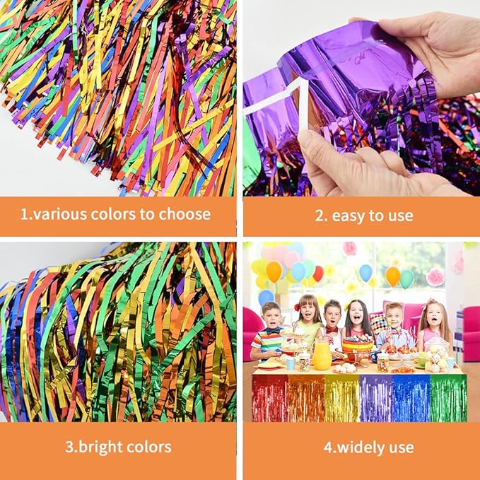 BEISHIDA 2 Pack Blue Gold Table Skirts Party Decorations Metallic Tinsel Foil Fringe Table Skirts for Birthday Retirement Anniversary Graduation Congrats 2026 Party