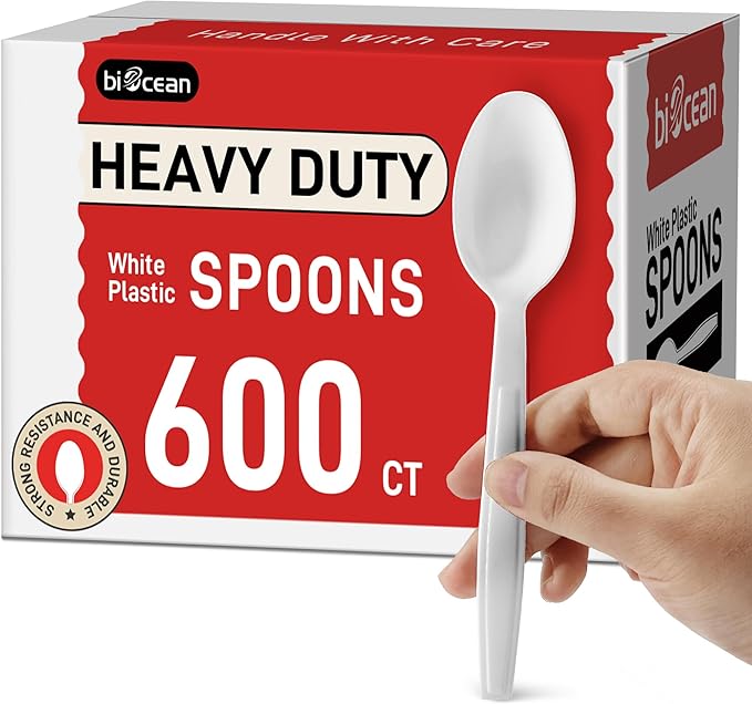 Disposable Plastic Spoons, 600 Count, Heavy Duty White