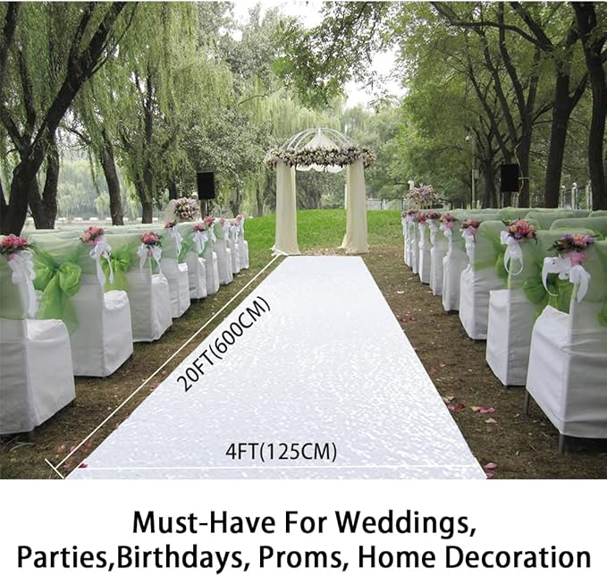 White Aisle Runner Rug, 4 x 15 ft Rectangular for Weddings and Events
